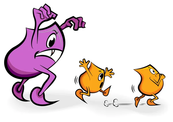 Personagem de desenhos animados - Blinky - com medo de um monstro assustador — Vetor de Stock