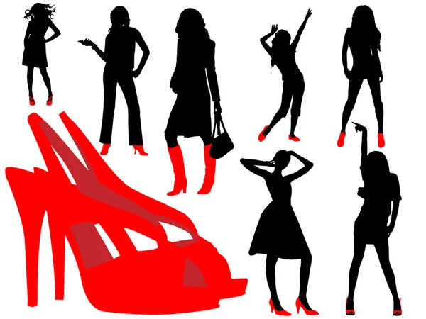 Dívky s červenou botou — Stockový vektor