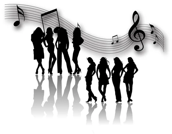 Meninas e notas musicais — Fotografia de Stock