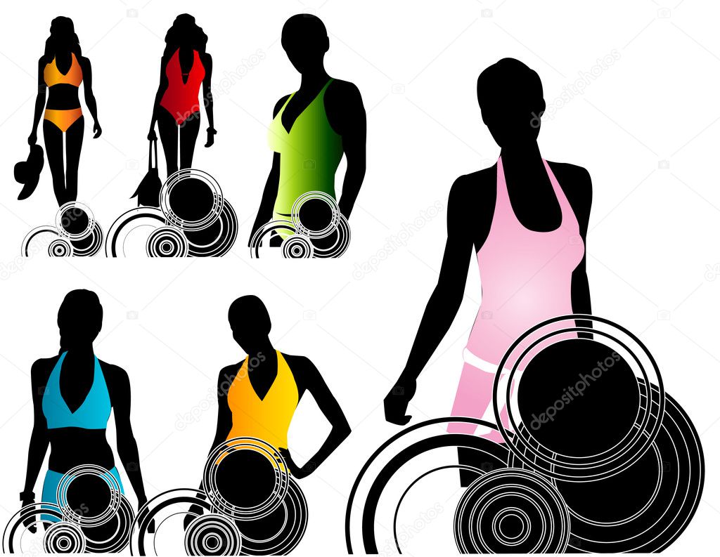 Siluetas mujeres trajes de baño — Vector de stock © mijo69 #3752168