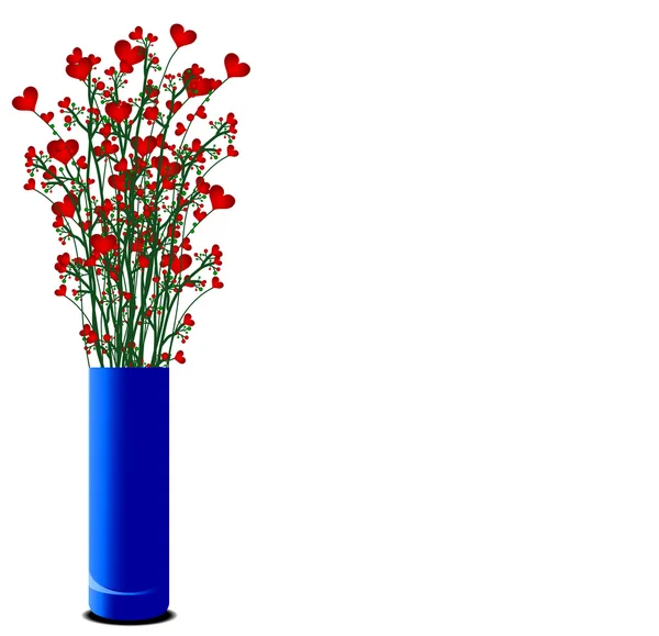 Váza, a virágok piros szív — Stock Fotó