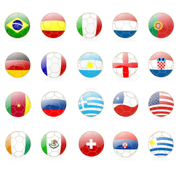 Fotbollar med världens flaggor — Stock vektor