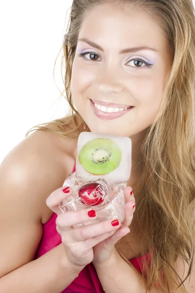 Girl with frozen fruit — Stock Photo, Image