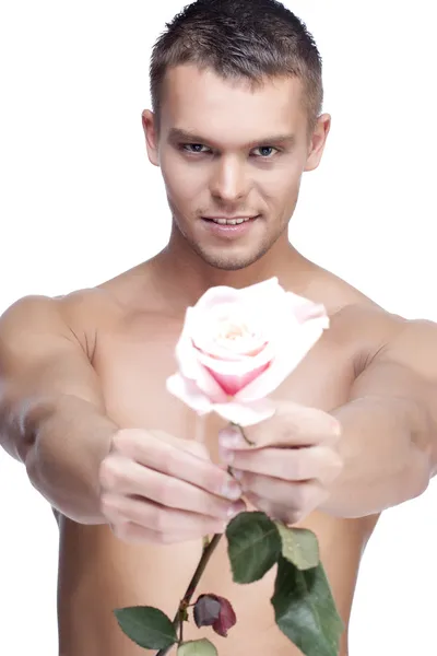 Men with the pink rose — Stock Photo, Image