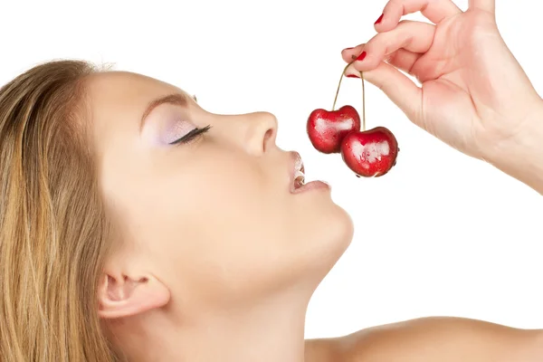 Girl with cherry — Stock Photo, Image