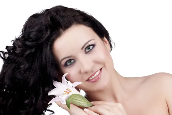 Vrouwen met een lily bloem — Stockfoto