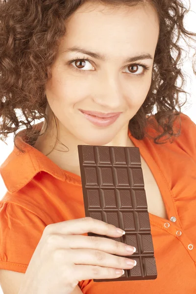 Porträt eines schönen Mädchens mit Schokolade — Stockfoto