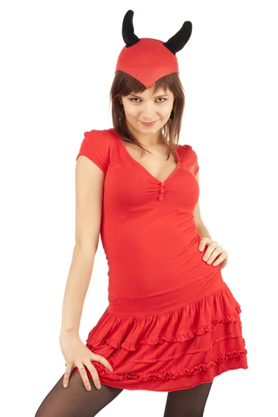 Immagine di una ragazza in costume da diavolo — Foto Stock