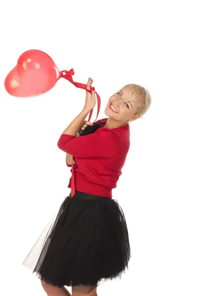 红色的心气球的女孩 — 图库照片
