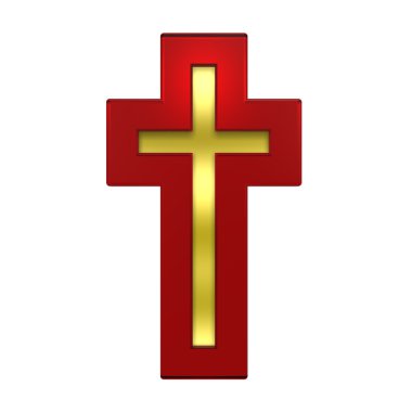 Gold with ruby frame Christian cross clipart