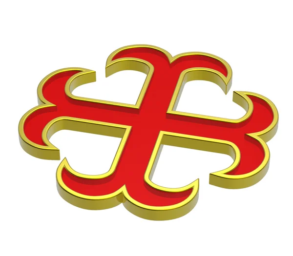Červená s heraldickým křížem zlatém rámu — Stock fotografie