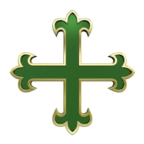 Zielony krzyż heraldyczny złoty stelaż — Zdjęcie stockowe