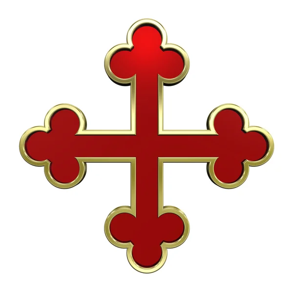 Rojo con marco de oro cruz heráldica — Foto de Stock