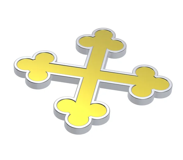 ゴールドとシルバーのフレームの紋章入りの十字架 — ストック写真