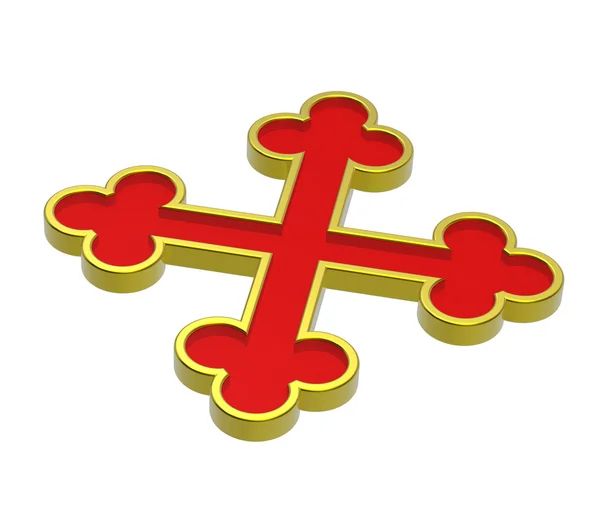 Red with gold frame heraldic cross — Stock Photo, Image