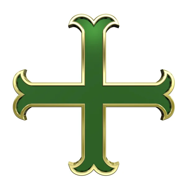 Green with gold frame heraldic cross — Stock Photo, Image