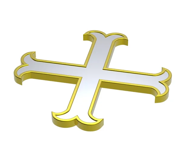 Chrome with gold frame heraldic cross — Stock Photo, Image