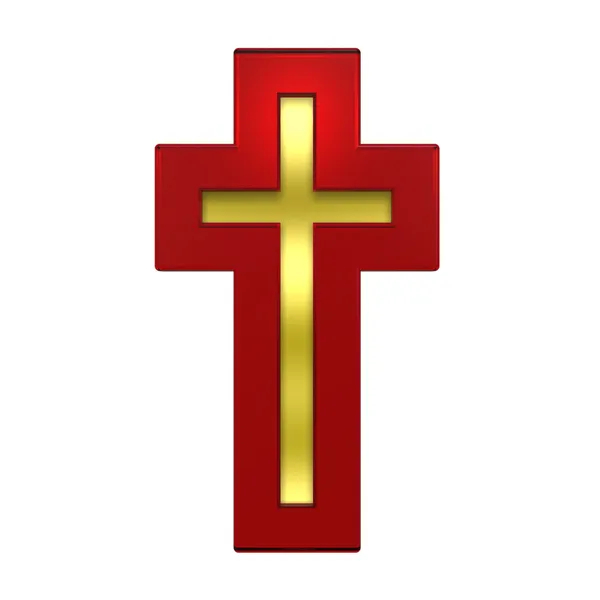 Ouro com moldura rubi Cruz cristã — Fotografia de Stock