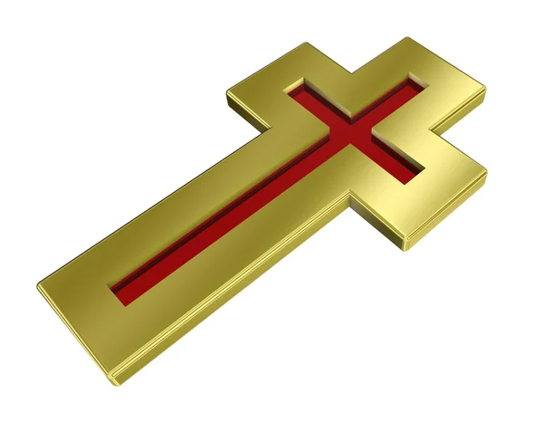 Ruby with gold frame Christian cross — Stock Photo, Image