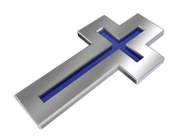 Azul con marco de plata Cruz cristiana —  Fotos de Stock