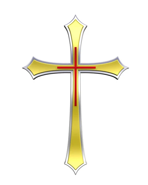 Χρυσό με ασημένιο πλαίσιο Χριστιανικός Σταυρός — Φωτογραφία Αρχείου