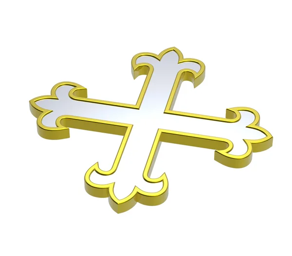 Chrome with gold frame heraldic cross — Stock Photo, Image