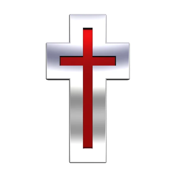 Red with silver frame Christian cross — Stock Photo, Image