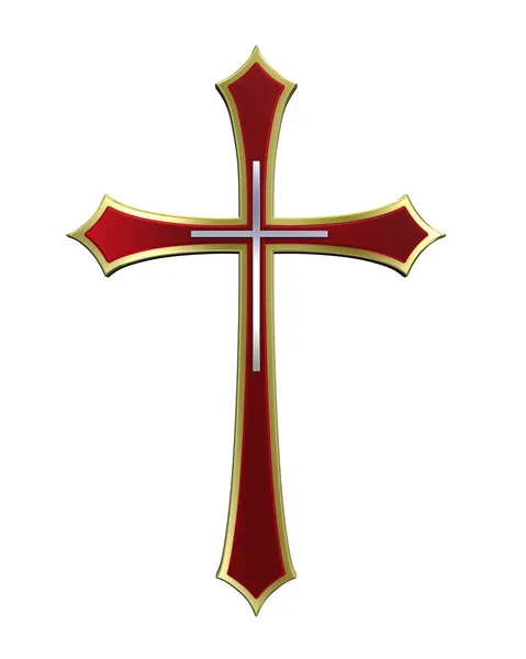 Ruby z chrześcijańskiej krzyż złoty stelaż — Zdjęcie stockowe