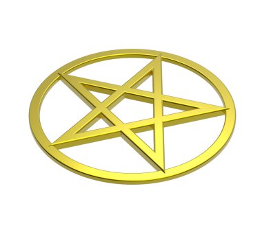 Altın pentagram üzerinde beyaz izole