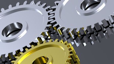 Steel gears in connection with gold one. clipart