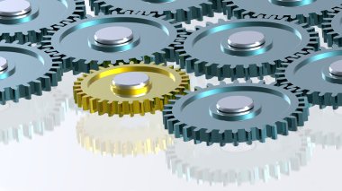 Steel gears in connection with gold one. clipart