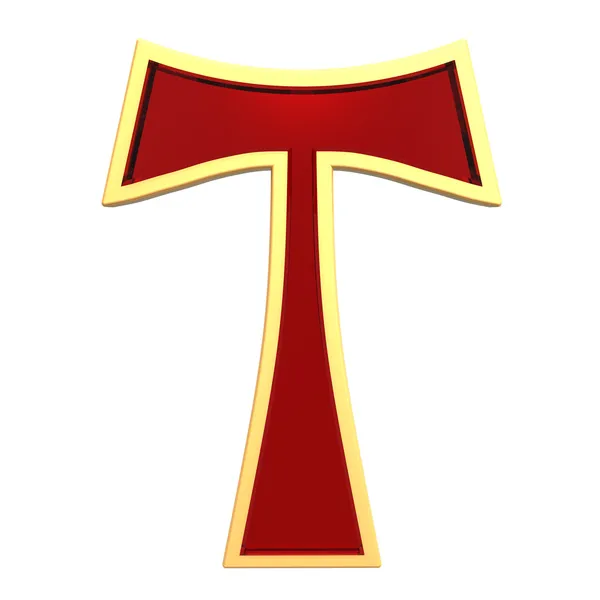 Croce di rubino Tau isolata su bianco — Foto Stock