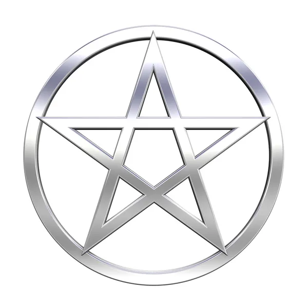 Beyaz izole krom pentagram — Stok fotoğraf