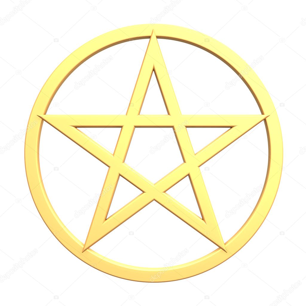 Gold pentagram isolated on white