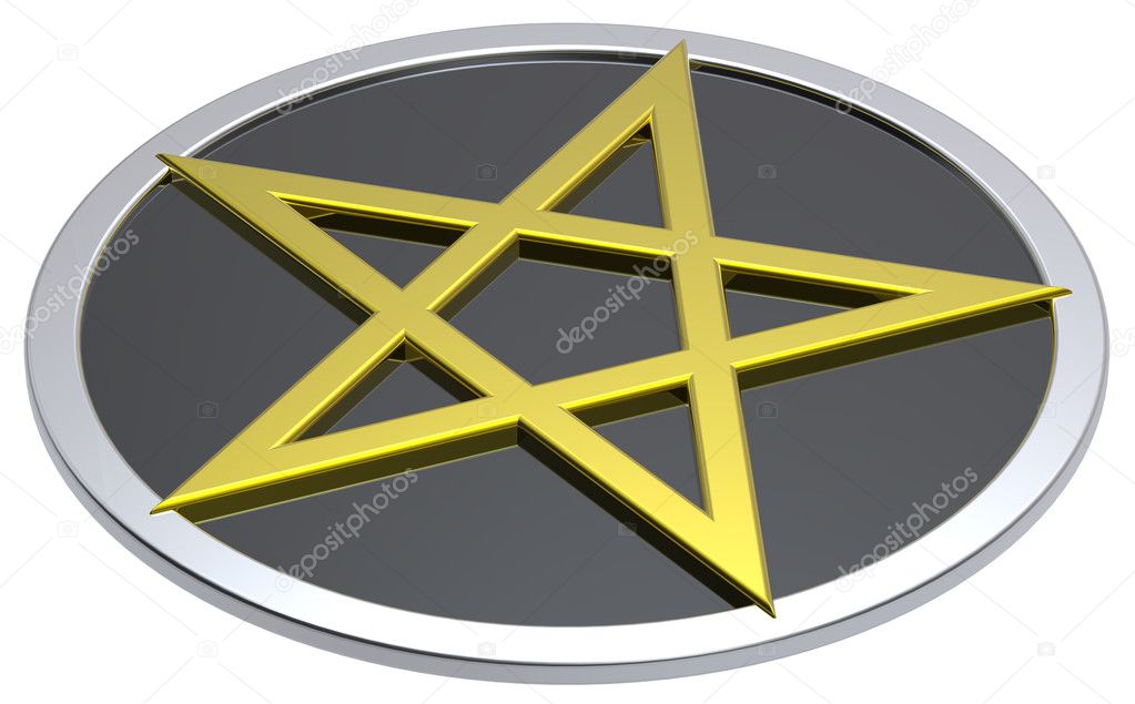 Gold-black pentagram isolated on white