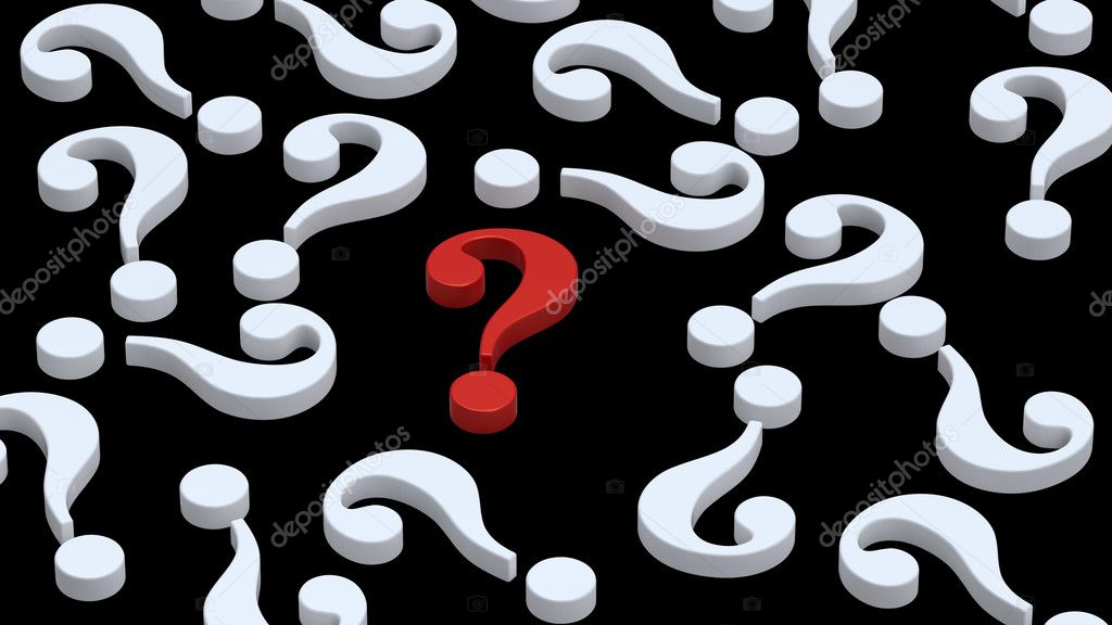 White question marks with red one.