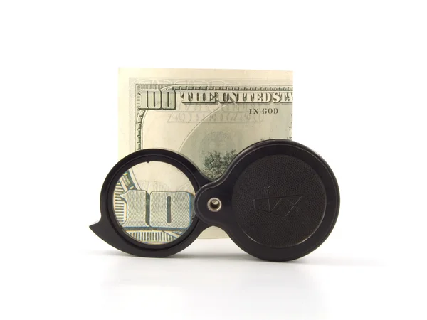 Magnifier and dollar — Stock Photo, Image