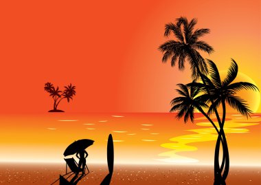 Tropical illustration with surfers. clipart