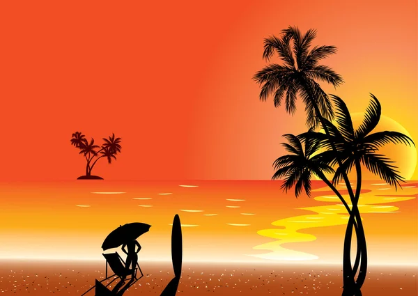 Tropische illustratie bij surfers. — Stockvector