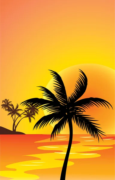 Punainen auringonlasku ja palmu — vektorikuva