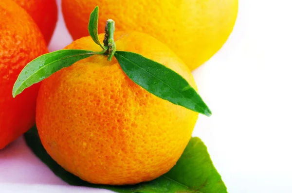 Tangerine with leaves. Tangerine close-up. — Stock Photo, Image