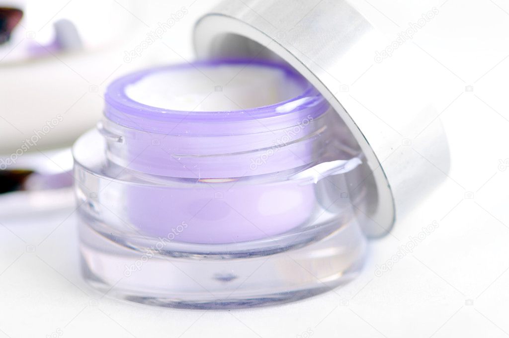 Closeup of jar of moisturizing face cream.