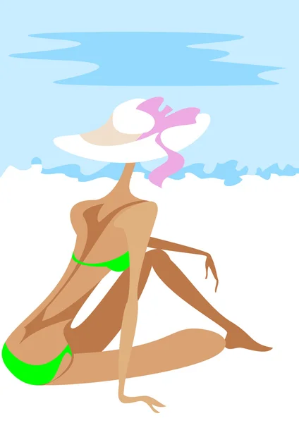 Сидящая девушка на пляже — стоковый вектор