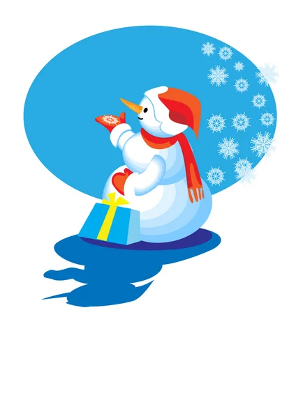 Snowman with Christmas box — Stock Vector