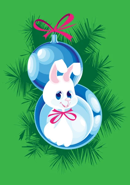 两个圣诞球和小兔子 — 图库矢量图片