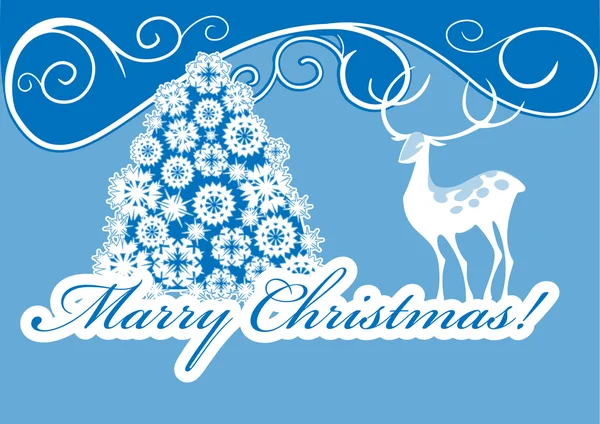 Ciervo blanco y árbol de Navidad — Archivo Imágenes Vectoriales