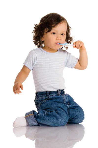 Çocuk diş fırçası ile — Stok fotoğraf