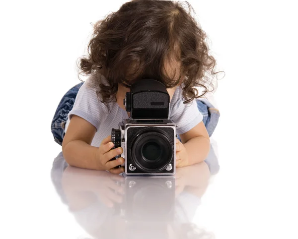 Bambino con macchina fotografica — Foto Stock