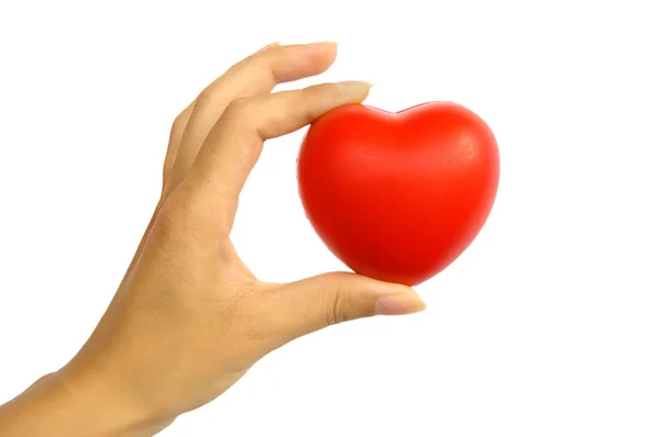 Κόκκινη καρδιά στο χέρι της γυναίκας — Φωτογραφία Αρχείου