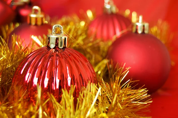 Red balls with golden decoration — Stock Photo, Image